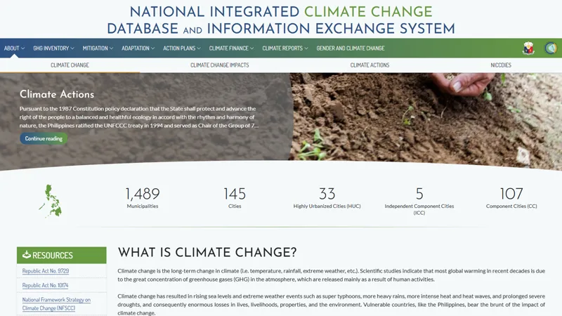 NICCDIES — national climate change database portal home page