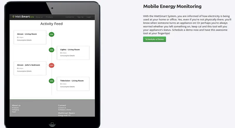WattSmart home page — smart energy monitoring product site